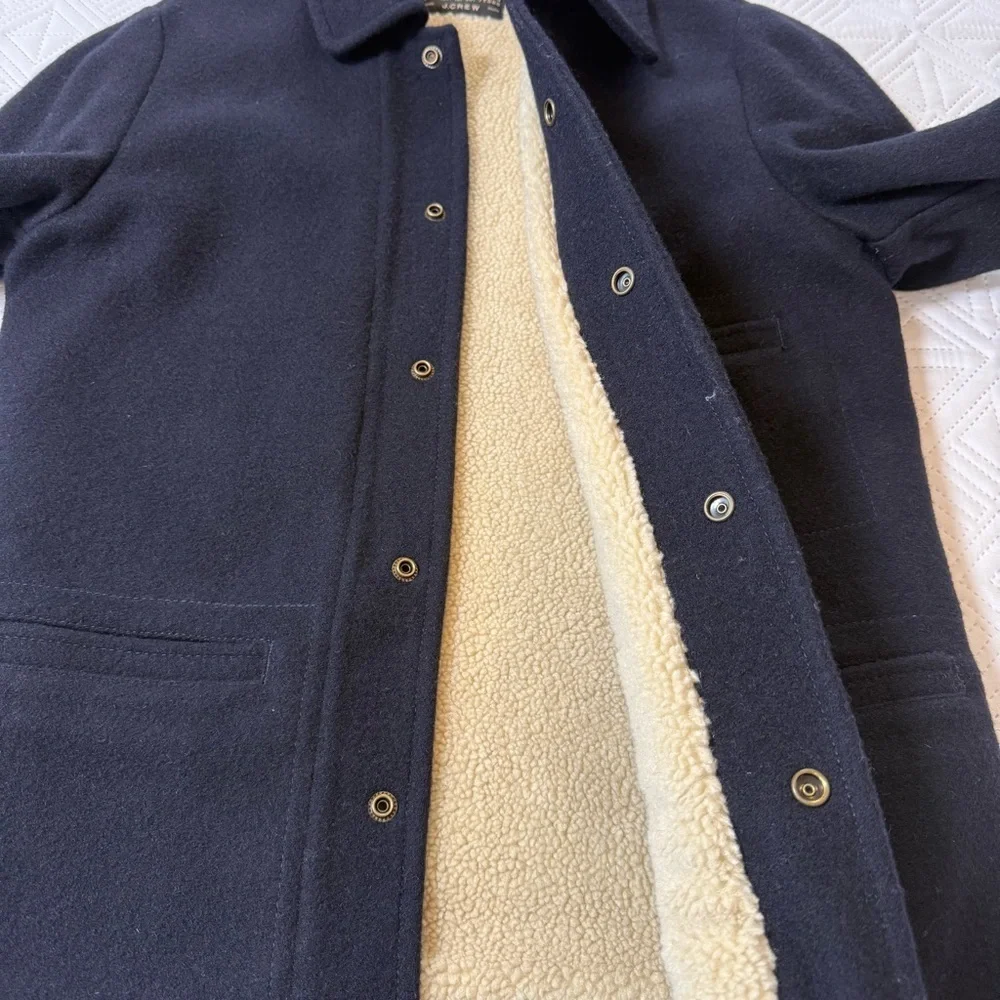 J. Crew Wool Sherpa Lined Skiff Jacket Size S Navy